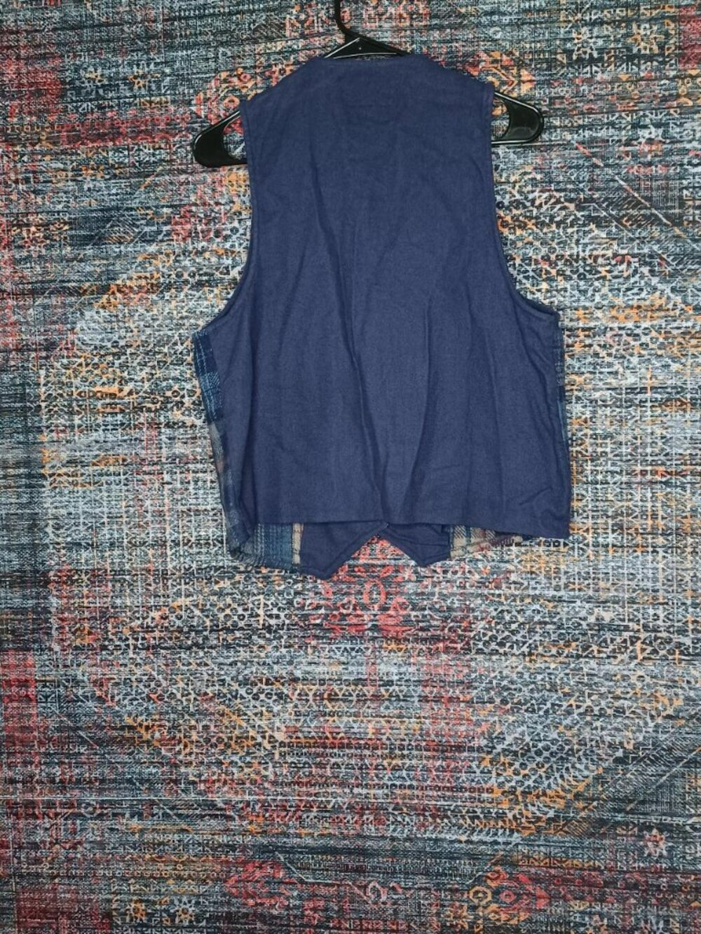 Vintage AtLast womens red gray blue patchwork crop wool cardigan vest L - Picture 2 of 7